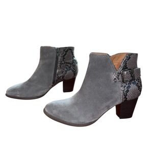 Vionic "Naomi Snake" Ankle Boots Grey Suede Snakeskin Accent Women's Size 7